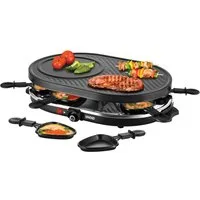 Unold Raclette Gourmet 48795, 8 Raclettepfännchen, 1200 W, Grillplatte abnehmbar, glatt und geriffelt