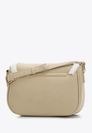 Wittchen Damen-Umhängetasche mit Kunstfell, Grau-Beige, Öko-Leder