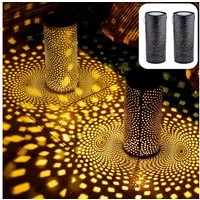 Marrakesch Orient & Mediterran Interior LED Solarleuchte 2er Set Vintage Solarlaterne Swann modern aus Metall in Schwarz 30 cm, LED fest integriert, Handarbeit
