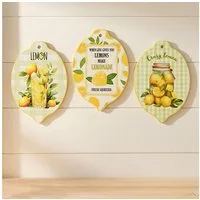 Levandeo® Mehrteilige Bilder 3er Set Zitronen Bilder 15x21cm Gelb Porzellan Glanz Mediterrane Wandd