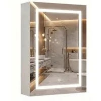 Furnishings Home Badezimmerspiegelschrank Spiegelschrank Doppeltür Hängeschrank mit LED (Einstellung der warmen und kalten Farbtemperatur 3000/4500/6400K) inkl. LED-Beleuchtung, Stecker, Touchschalter, Beschlagfrei