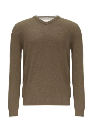 s.Oliver Red Label - Strickpullover mit Logostickerei braun - Gr. - XXL