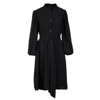 Gürtelkleid mit langen Ärmeln in Schwarz