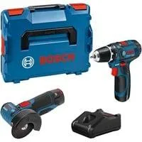 12V Profi Set GSR 12V-15, GWS 12V-76 Combo Kit, Werkzeug-Set blau, 2x Li-Ionen Akku 2,0Ah, L-BOXX