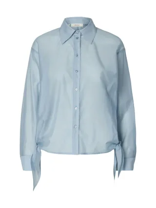 Selected - Langarm-Hemdbluse im Relaxed Fit mit Bindedetail blau - Gr. - 34
