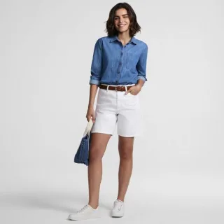 Soft Denim Mid Waist Jeansshorts 18 cm, Damen,  Weiß, Baumwoll-Mischung, by Lands' End