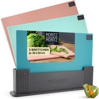 Moritz & Moritz Schneidebrett Moritz & Moritz 3x Kunststoffbrett im Ständer Bunt Gr., Kunststoff, (3er Set), Spülmaschinengeeignet und hygienisch