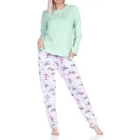 Normann Pyjama Damen Schlafanzug lang mit Pyjamahose in floralem Schmetterlings Look