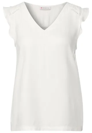 Street One - V-Neck Top mit Häkeldetails weiß - Gr. - 36