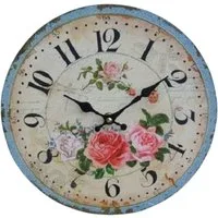 Ambiente Haus Wanduhr Bezaubernde Wanduhr mit Rosendekor, 28 cm, Landhaus-Impressionen