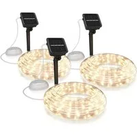 BEARWARE LED-Lichterkette Solar 10m warmweiß, Innen & Außen, Solarpanel mit Akku, 100 Leds, IP44, 2 Modis, wetterfest für Garten, Hochzeit, Balkon, Terasse uvm.