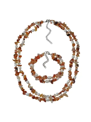 Steuer Modeschmuck Schmuckset Set aus Collier und Armband 2 -reihig Achatsplitter
