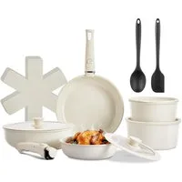 FOHERE Topf-Set Kochgeschirr-Set mit abnehmbaren Griff, Keramik (Set, 17-tlg), für alle Herdarten, mit stapelbarem Design