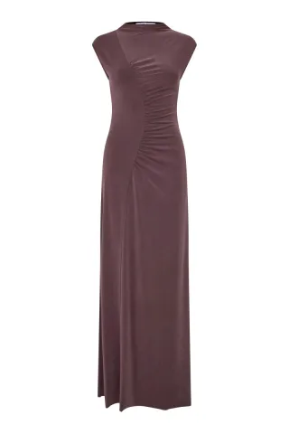 samsøe & samsøe - Maxikleid mit Stehkragen und Raffungen violet - Gr. - L