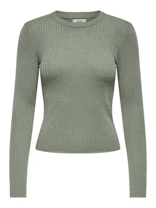 JDY - JDYPLUM LUREX L/S O-NECK PULLOVER KNT Hedge Green - Gr. - XS