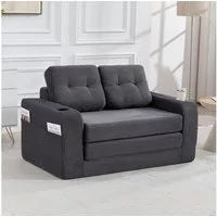 HAUSS SPOLE Schlafsofa mit Umbaufunktion,Modulares Bodensofa Zweisitzer,Wohnzimmer Cord Grau, Zweisitziges Sofa mit Seitentaschen und Getränkehaltern, umbaubarer Doppel-Sitzsack mit gesteppten Kissen und Rückenlehne
