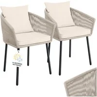 STEELSØN Gartenstuhl Nair mit Sitzauflagen & Kissen (2er Set, beige), Gartensessel aus Polyrattan, elastisches Seilgeflecht, wetterbeständig