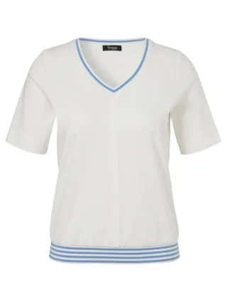 Frapp - T-Shirt V-Ausschnitt 1/2 Arm offwhite / azur blue - Gr. - 46