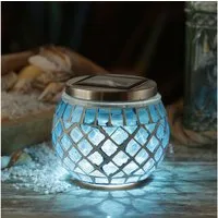 MARELIDA LED Solarleuchte Solar Windlicht Mosaik Glas Solarglas Mosaikleuchte für Balkon blau, LED Classic, kaltweiss (5300K bis 6000K)