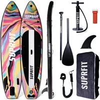 SF SUPRFIT SUP-Board Stand-Up-Paddling Board Aquarell, als aufblasbares Komplett-Set, Stand Up Paddle Board mit doppelter PVC Schichtung, Optimal ab 60 kg, max 140 kg - 330 x 78 x 15 cm