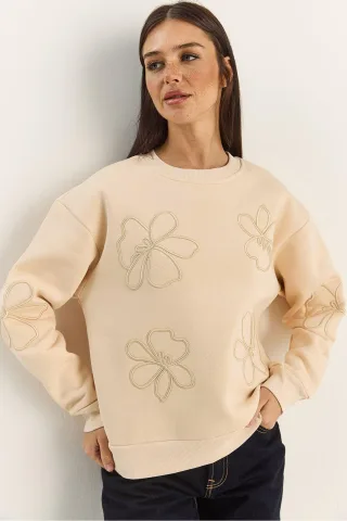 Bestickter Rundhals Langarm-Sweatshirt