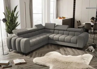 Ecksofa Schlafsofa BASTIEN in Stoff Moly Grau Seite Universal