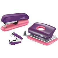 LEITZ Tischaufsatz Schreibtisch-Set Heftgerät F5, Locher FC10, Enthefter C2 violett/apric