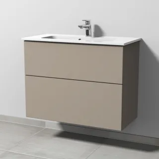Sanipa 3way Waschtischunterbau zu Duravit ME by Starck Waschtisch mit 2 Auszügen, Sandgrau-Matt SF72367