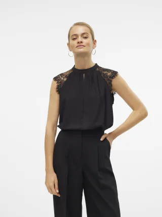VERO MODA - VMMILLA SL LACE TEE NOOS Black - Gr. - XL