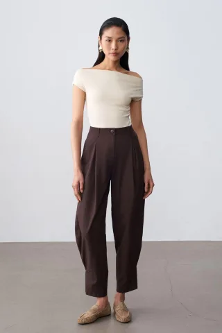 Hochtaillierte weite Popelin-Hosen für Damen