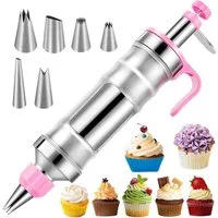 Agger Spritzbeutel Edelstahl-Dessert-Spritzset mit 6 Spritztüllen geeignet zur Dekoration von Kuchen, Keksen und anderen Desserts