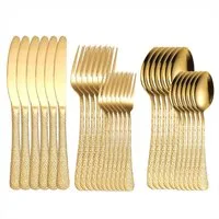 KingLux Besteck-Set 30teilig Hammered Besteck Set Gold Essbesteck für 6 Personen (30-tlg), 6 Personen, Edelstahl