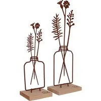 UNUS HOME Dekofigur Aufsteller Blumenvase 2er Set (2er Set in unterschiedlichen Größen), Blumenvase-Silhouette aus Metall und Bambus-Holz Wohndekoration