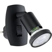 EGLO Steckdosenleuchte PARRINI Steckerlampe - Stahl, Kunststoff - GU10 - 1X4,5W - IP20, Ein-/Ausschalter, Leuchtmittel wechselbar, Steckdosenspot, Steckdosenstrahler, Schalfzimmerleuchte, L7 x H10 cm