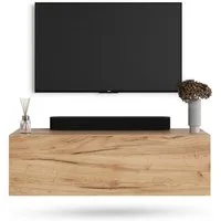 Planetmöbel TV-Schrank West TV-Board, Fernsehtisch 100 cm lang, TV-Lowboard (für Fernseher bis 55 Zoll, TV Schrank viel Stauraum, 1-St., sideboard hängend, Fernsehschrank 100 x 30 x 37,5 cm) gold eiche