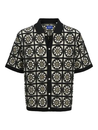 JACK&JONES - JORCARTAGENA CROCHET KNIT POLO black - Gr. - L