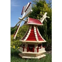 Holzdekoladen Deko-Windrad Gartenwindmühle Holz mit Solarlicht Weiß – drehbare Flügel