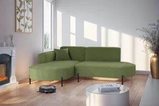 Ecksofa Designersofa VALENCIA XS in Stoff Quelle Hellgrün Ottomane Links