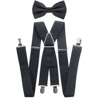 axy Hosenträger Herren Hosenträger mit Fliege Set 3,5cm Breit (2-St., 2er Set) 4 Stabile Clips X-Form, verstellbar und elastisch 120cm Lang
