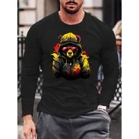 RMK Langarmshirt Herren Longsleeve Rundhals Basic Teddybär Bär aus Baumwolle