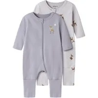 Name It Schlafanzug NBFNIGHTSUIT 2P ZIP FF LILAC DEER NOOS (Packung, 2 tlg) aus Baumwolle, bequeme Passform, mit Reißverschluss und Kinnschutz