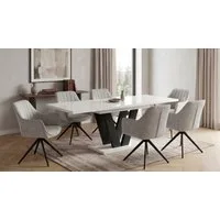 Endo-Moebel Essgruppe Essgruppe Esstisch ausziehbar 130/210cm mit 6 Stühlen Set Samt Bezug, (7-tlg)