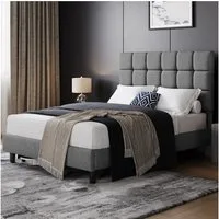 Yaheetech Polsterbett Bettgestell, Doppelbett mit Höhenverstellbarem Kopfteil, 140 x 200 cm