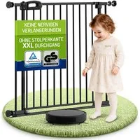 BOMI Türschutzgitter Treppenschutzgitter Merle Flatstep, Babygitter flacher Steg, 63-217 cm (verschiedene Größen, klemm- & verschraubbar), 2-Wege-Öffnung, geprüftes Kindergitter, extra breiter Durchgang