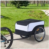 HOMCOM Fahrradlastenanhänger Transportanhänger Handwagen Lasten-Fahrradanhänger, Weiß+Schwarz 140 x 77 x 65 cm