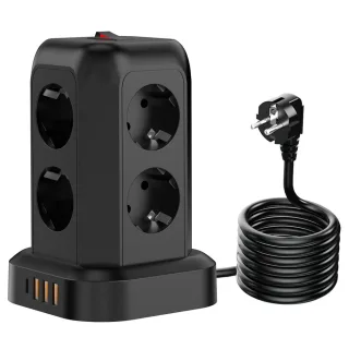 T13 10A 2200W 12-in-1 Vertical Tower Power Strip with 8 AC Outlets+3USB-A+1USB-C and 1.8M Extension Cord Surge Protectio