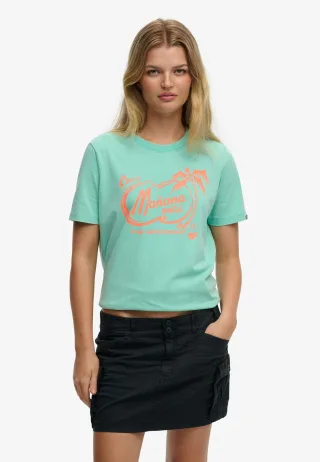 Superdry - Roadside Trade T-Shirt in lockerer Passform sattes türkis - Gr. - 12