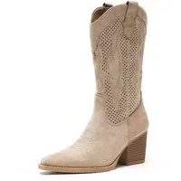 Salinyang Damen Cowboy Boots in Wildlederoptik mit Lochmuster Cowboystiefel