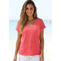 Beachtime by Lascana V-Shirt mit fixiertem Ärmelumschlag aus luftiger Viskose-Qualität
