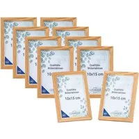 Levandeo® Bilderrahmen, 10er Set Bilderrahmen Echtholz Made in EU 10x15 Natur Glasscheibe